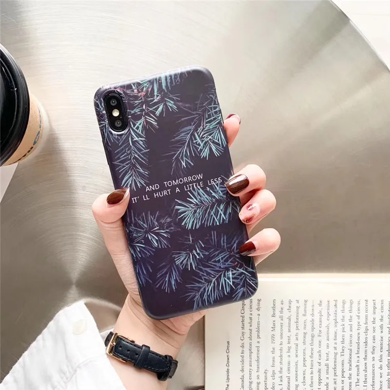 

INS Summer plant leaves phone case For iphone 6 6s 7 8plus case For iphone XS MAX XR X matte soft shell back cover