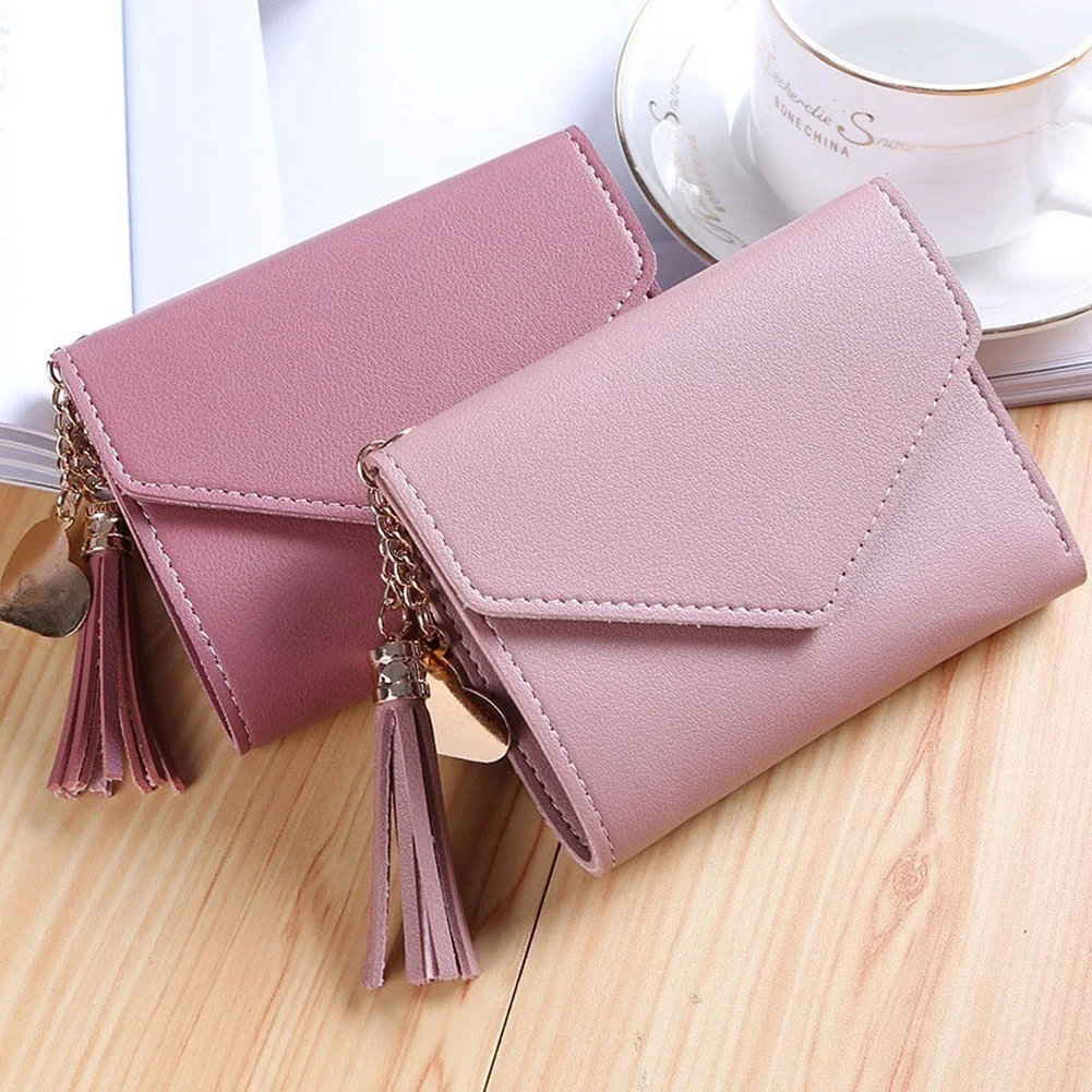 

New Women'S Women Purse Long Hand-Cranked Heart Pendant Pu Simple Multi-Functional Lady Sweet Cute Fashion Pink Lychee Wallet