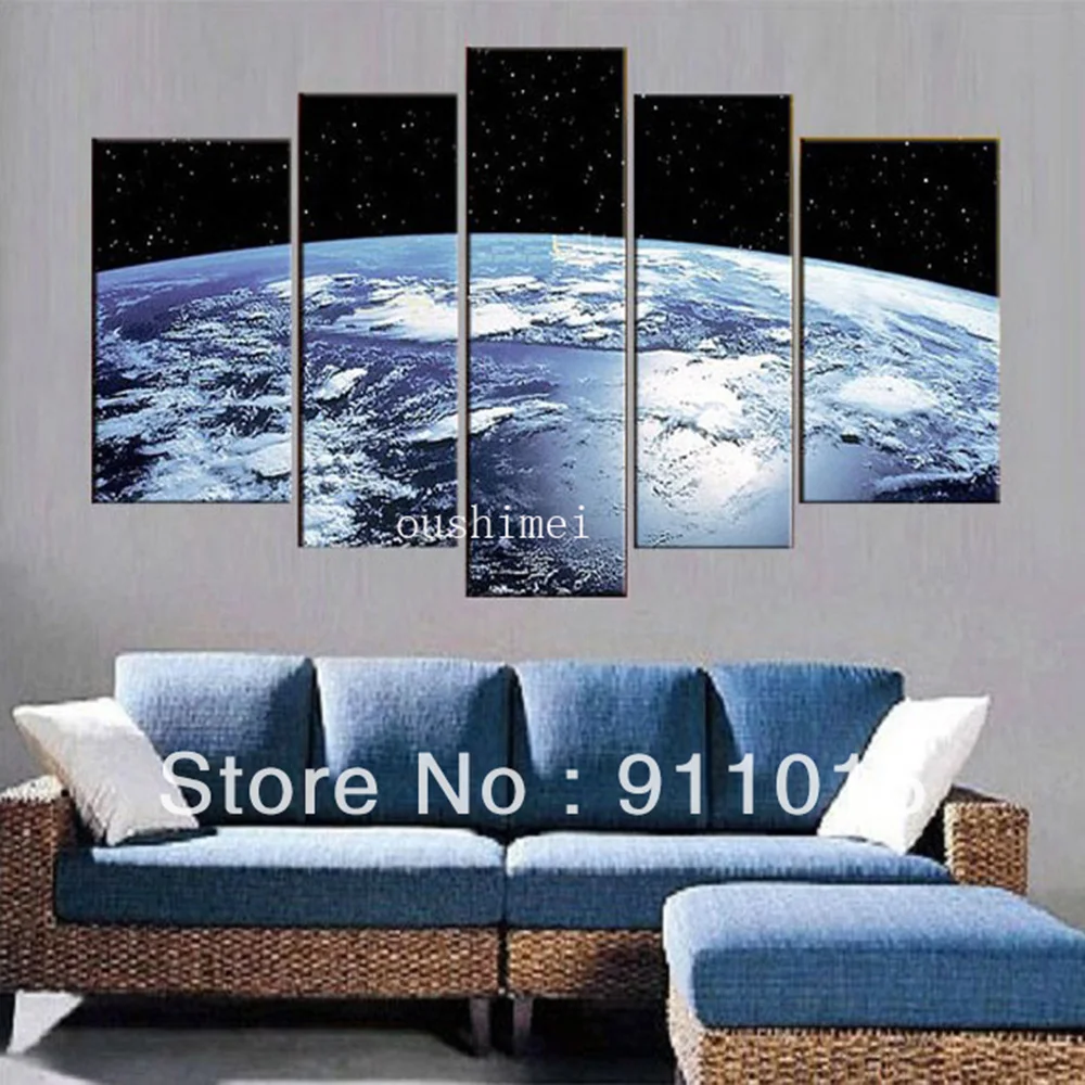 

Free Shipping 100%Handmadehe Earth Map From The Space Modern Abstract Oil Painting On Canvas Wall 5 Piece Art Sets Pictures