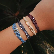 Многоцветный плетеная веревка шарики простые женские Браслеты Многослойные Регулируемый Браслет Комплект богемной леди ювелирные подарки аксессуары