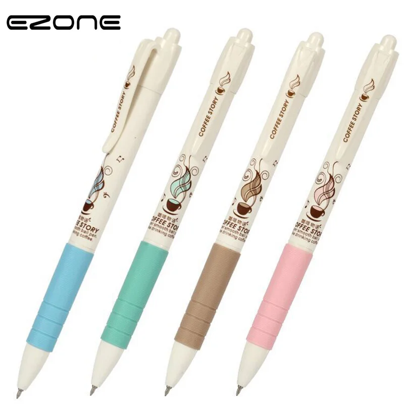 

EZONE Creative Pressed Ballpoint Pen Simple Style Kawaii Coffee Ballpen 0.5mm Blue Writing Refills School Office Supplies Gift