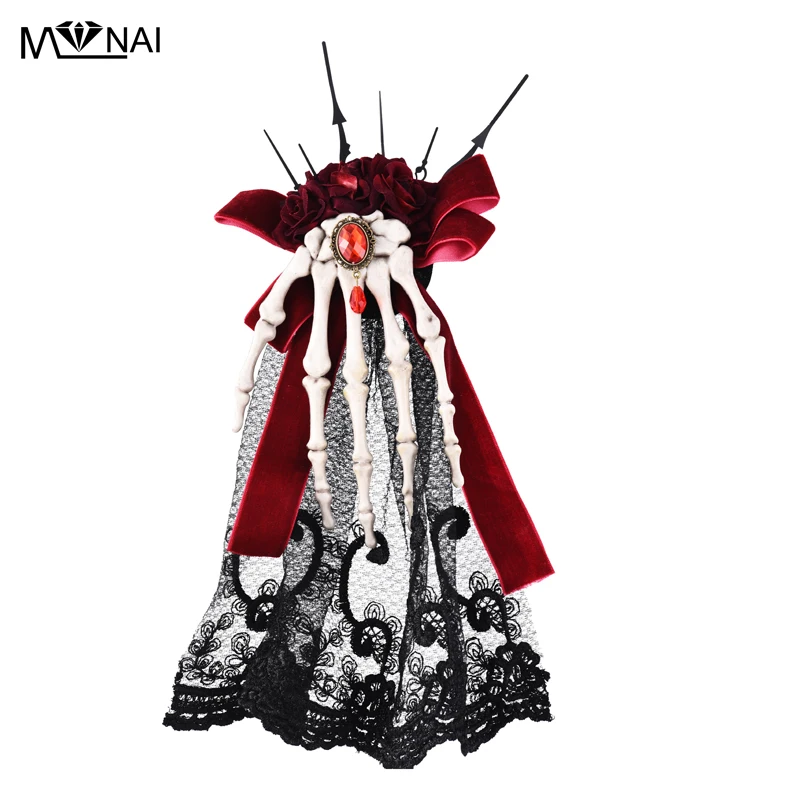 

Restyle Steampunk Women Skeleton Hand Bone Claw Punk Hair Clip Rose Retro Clock Watch Hands Gothic Hair Accessories