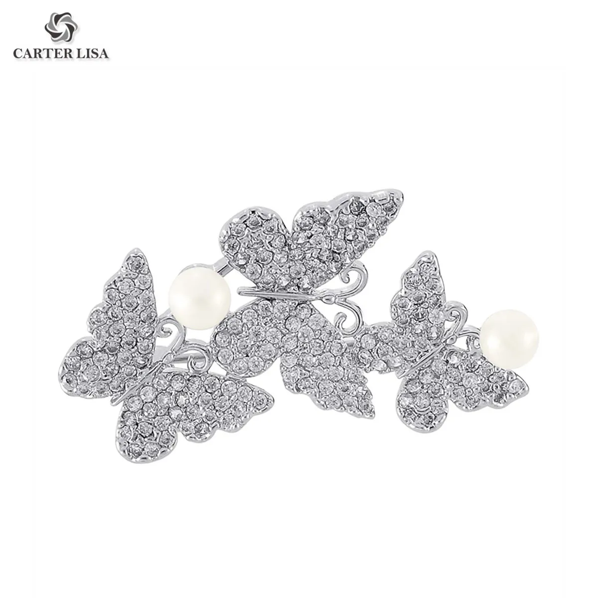 

Carter Lisa Fashion Elegant Butterfly Pearl Zircon Brooch Pin For Women Dress Wedding Party Brooches Jewelry Accessories 2019