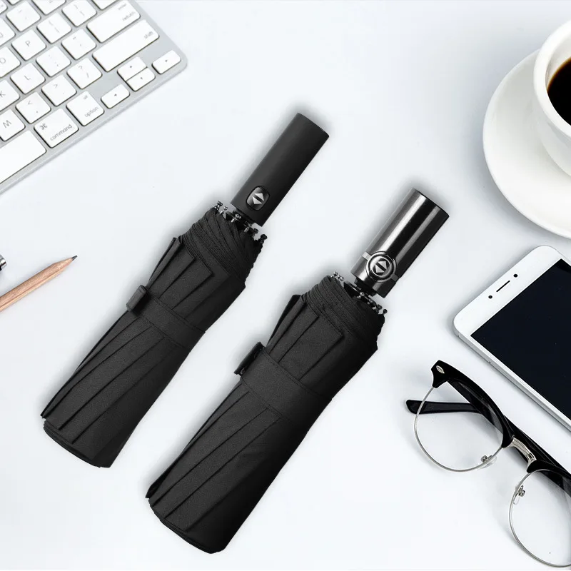 

12 Ribs Umbrella Men Automatic Parasol Women Three Folding Clear Umbrella Uv Protection Creative Business Pongee Umbrella U5B247