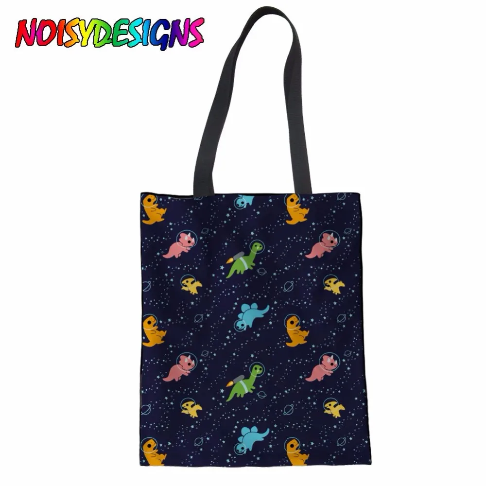 

Women Bag Fashion Handbag Dinosaurs In Space Printed Shoulder Bags mochila Tote para Bag Canvas Shopping Bags Dropshipping