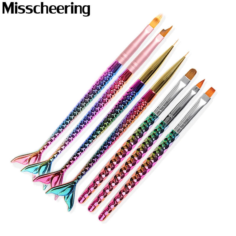 

7 Style Gradient Nail Art Painting Liner Brush Mermaid Handle UV Gel Polish 3D French Tips Sculpture Drawing Pen Manicure Tools