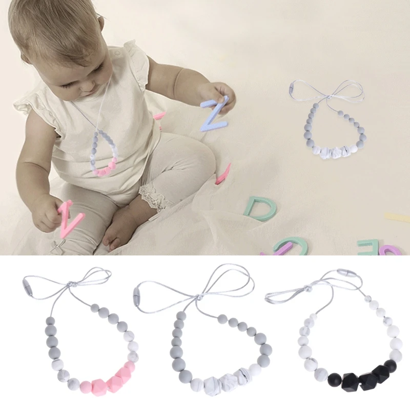 Baby Teething Necklace Food Grade Silicone Baby Chew Beads Teething