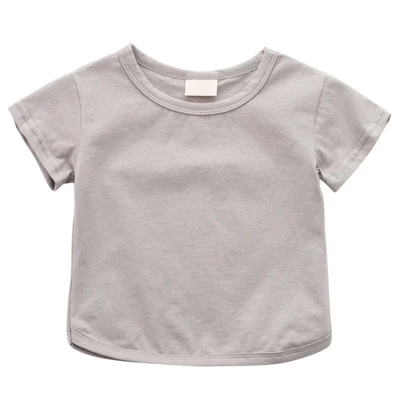 Новая летняя хлопковая Однотонная футболка с принтом для маленьких мальчиков и девочек топы, блузка повседневные футболки с короткими рукавами