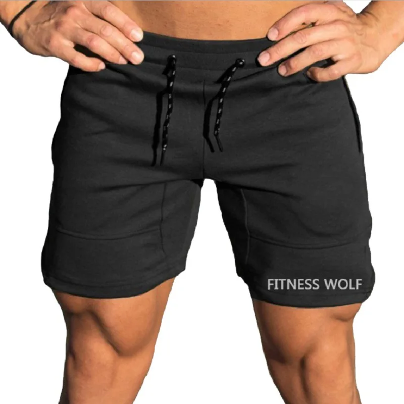 Мужские шорты для фитнеса, для тренажерного зала, бодибилдинга, для спорта на открытом воздухе, для бега, с лентами и карманами на молнии, эластичные шорты для тренировок - Цвет: Черный