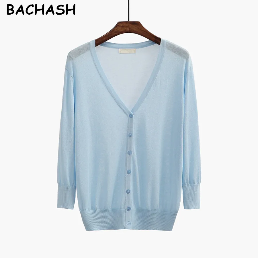 

BACHASH 2019 Ice Silk Long Sleeved Summer Cardigan Sweater Thin Plus Size Women Sun Protection Clothing Air Conditioning Knit