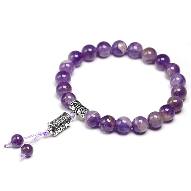 

Natural Purple Crystal Bracelet Men Buddha Charm Healing Balance Pendent Buddhaist Prayer Natural Stone Yoga Bracelet For Women
