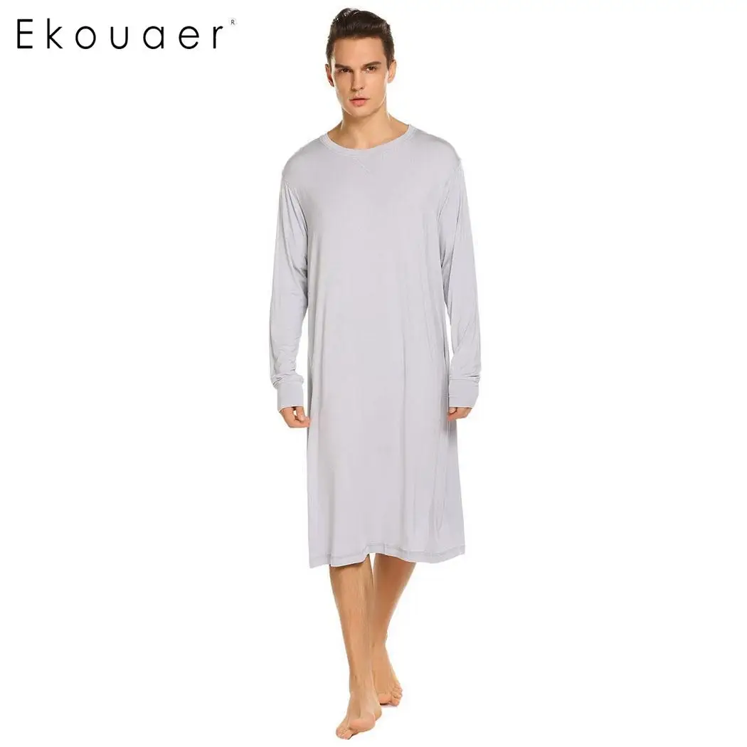 

Ekouaer Men Sleepwear Long Nightshirt Long Sleeve Lightweight Loose Sleep Top Casual Sleepshirts Male Comfortable Home Nightwear