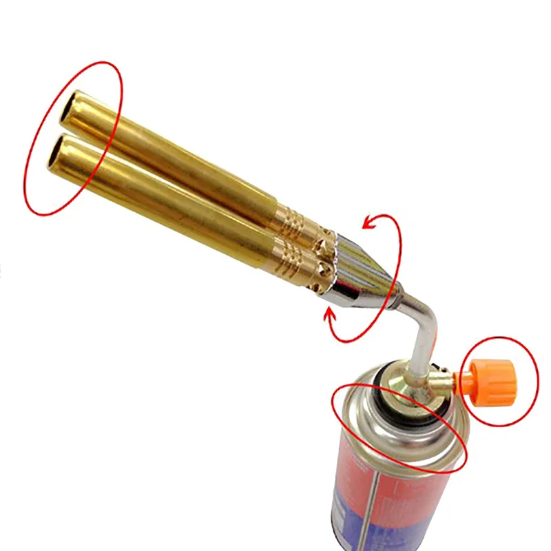 Outdoor Protable Dual Flame Butane Gas Gun Torch Welding Iron BBQ