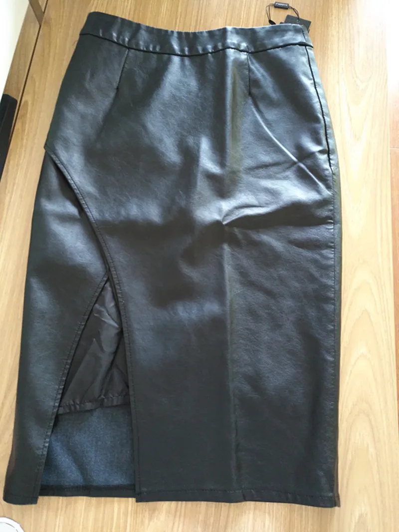 Осенне-зимние новые кожаные юбки, половинная юбка, Полиуретановая Сексуальная Открытая боковая юбка, высокая талия, тонкая Длинная секция 6093