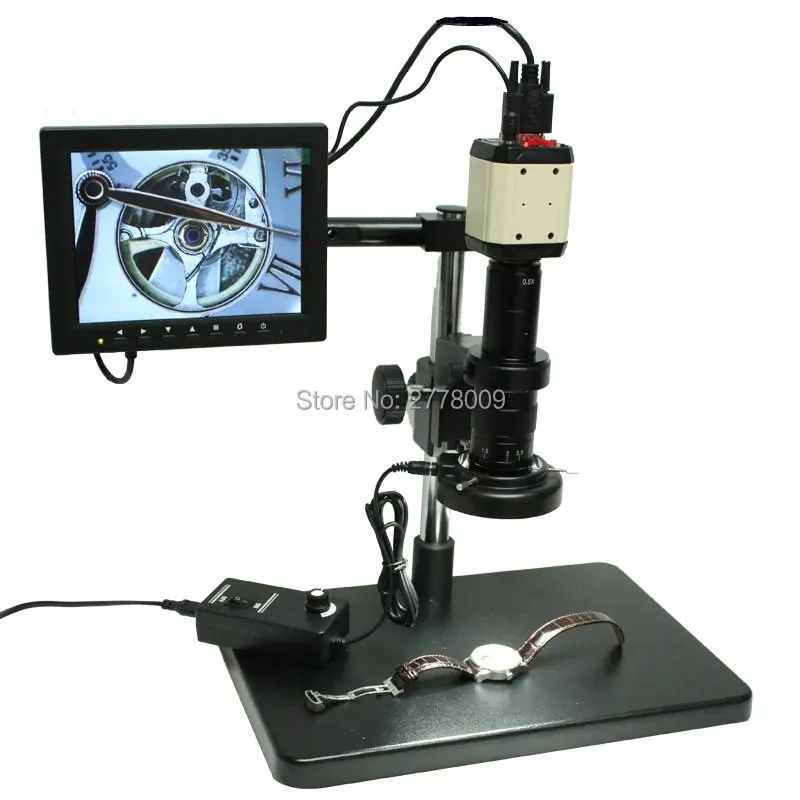 

2.0MP Microscope Camera VGA CVBS USB AV TV Outputs Optical 180X 300X C-mount Lens LED Lights Repair Workbench 8-inch HD Monitor