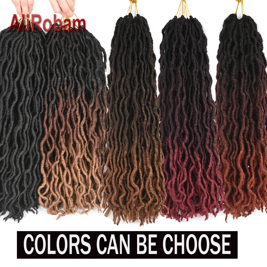 AliRobam Faux locs CURLY, вязанные крючком косички, черный, коричневый, синтетические плетеные волосы, длинные плетеные волосы для наращивания, 24 пряди/упаковка