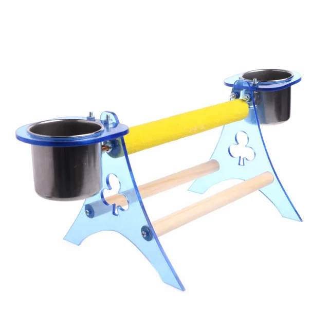 Parrot Perch Stand Platform Play Fun Toys Pet Wooden Playstand Cup For Bird Cage 2