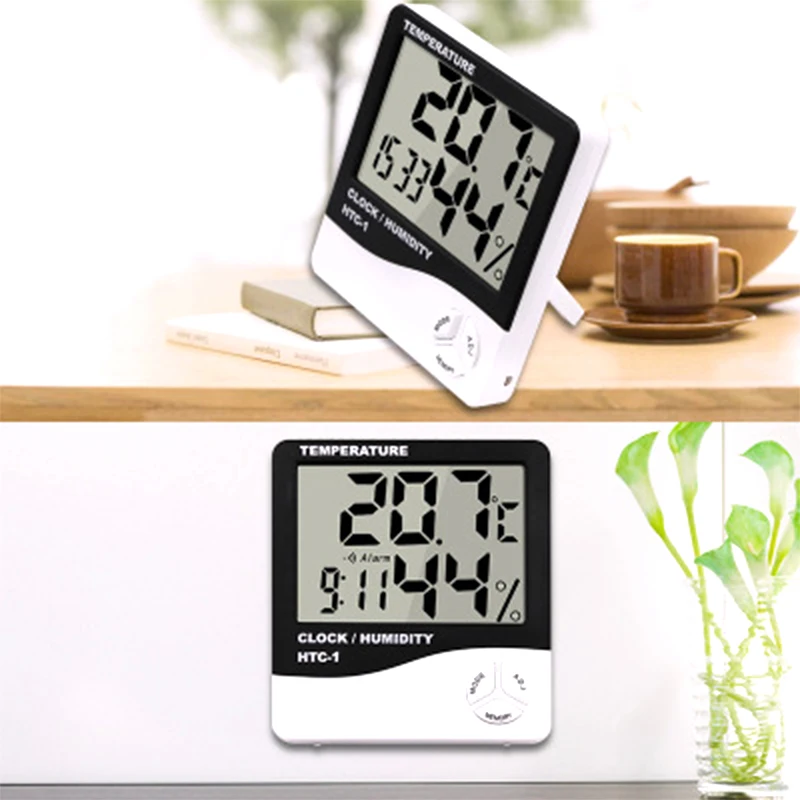 1 шт. цифровой ЖК Метеостанция Крытый тестер, с будильником HTC-2 термометр гигрометр электронный измеритель температуры и влажности