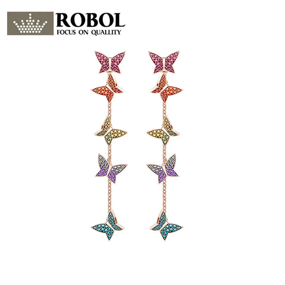 

ROBOL SWA Original LILIA Perforated Long Earrings Romantic Butterfly Color Design Female 1:1 Copy Earrings Jewelry For Women
