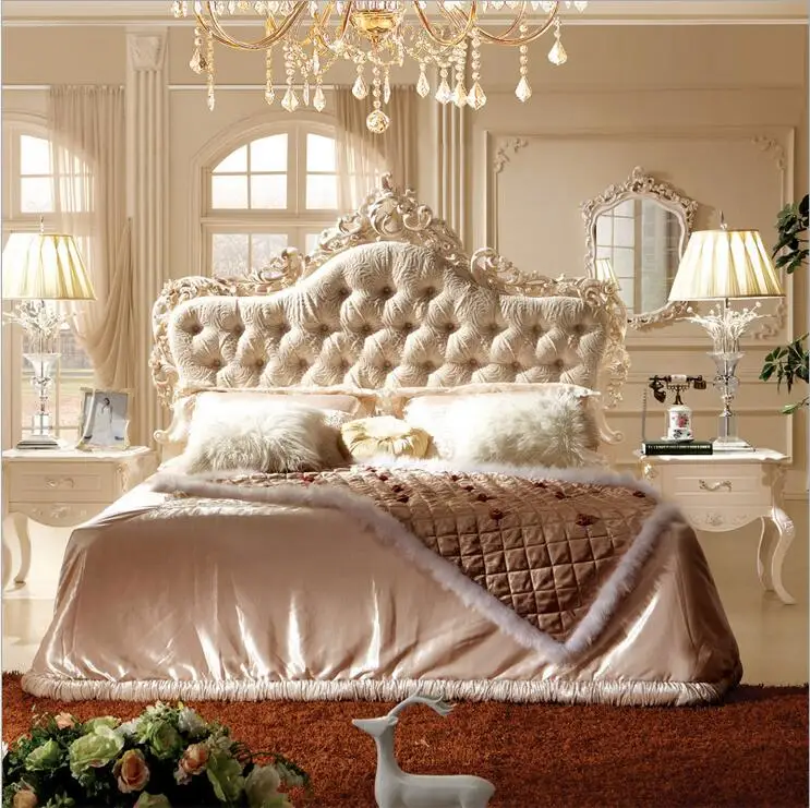 Современная Европейская кровать из массива дерева модная резная ткань французская мебель для спальни pfy10138