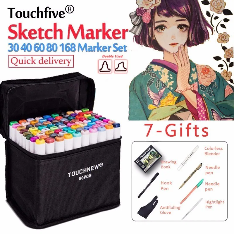 Billige Touchfive 30 40 60 80 168 Farben Skizze Marker Pen Set Twin Marker Pinsel Stift Für Zeichnung Manga Architektur Design Kunst Liefert