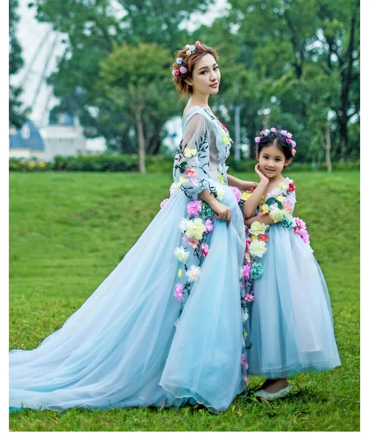 Свадебные платья для мамы и дочки; вечерние длинные платья-пачки Феи для маленьких девочек; платье принцессы для мамы и дочки; детская одежда