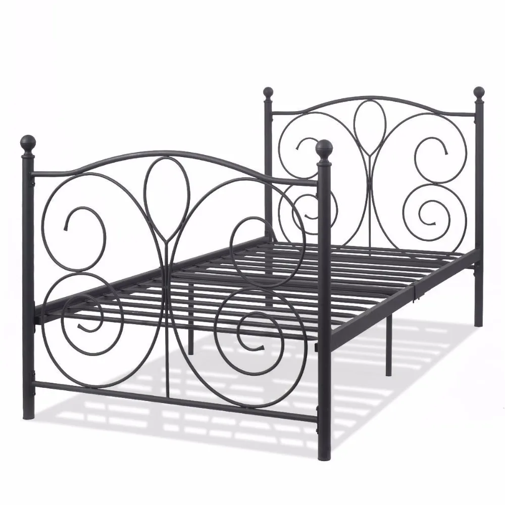 Goplus Black Steel Twin Size Metal Bed Frame Platform Foundation Portable Folding Kids Guest Bed Frame Home Furniture  HW52380