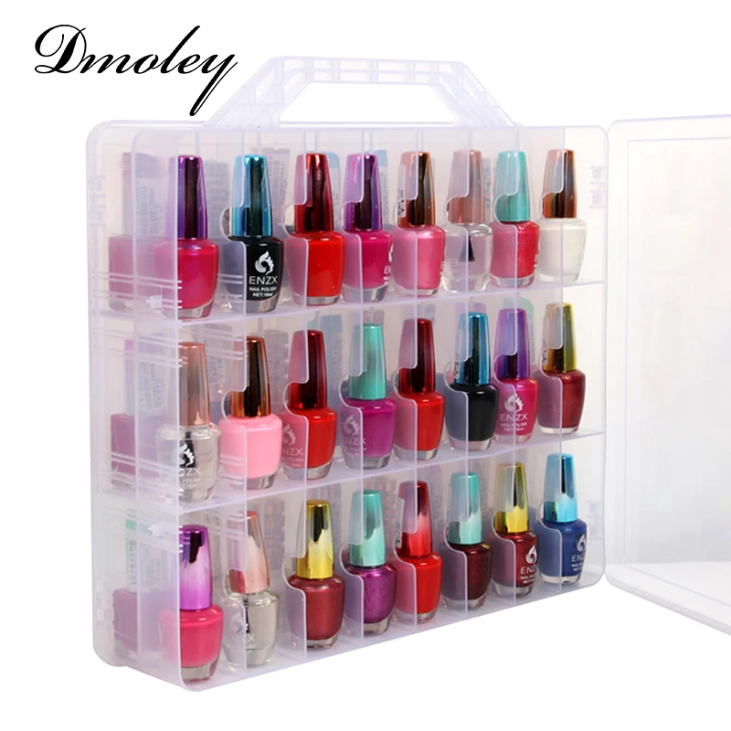 Clear Plastic Nail Polish Box 48 Bottles Adjustable Dividers Space Case