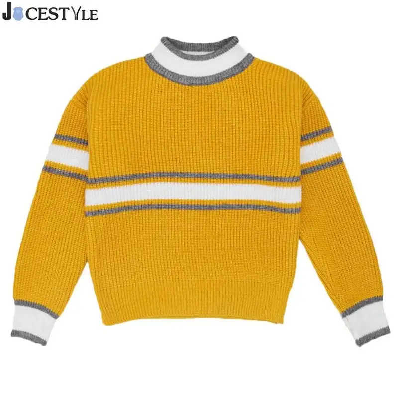 Цвет: желтый Jocestyle для маленьких мальчиков Вязание теплые Свитер в полоску; Модная Детская осенняя одежда с длинным рукавом для маленьких мальчиков свитера для детей Костюмы - Цвет: Цвет: желтый