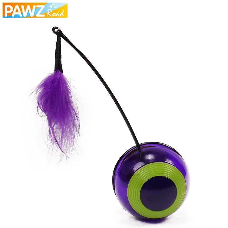 Cat Toy Feather Electric Rotating Tumbler Sound Ball Toy For Cat Dog Colorful Pet IQ Training
