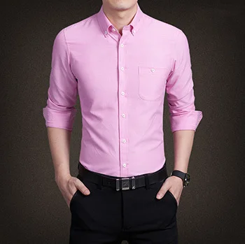 Новинка, 11 цветов, M-5XL, модные мужские рубашки с длинным рукавом, приталенные мужские рубашки, новые модели рубашек - Цвет: Розовый