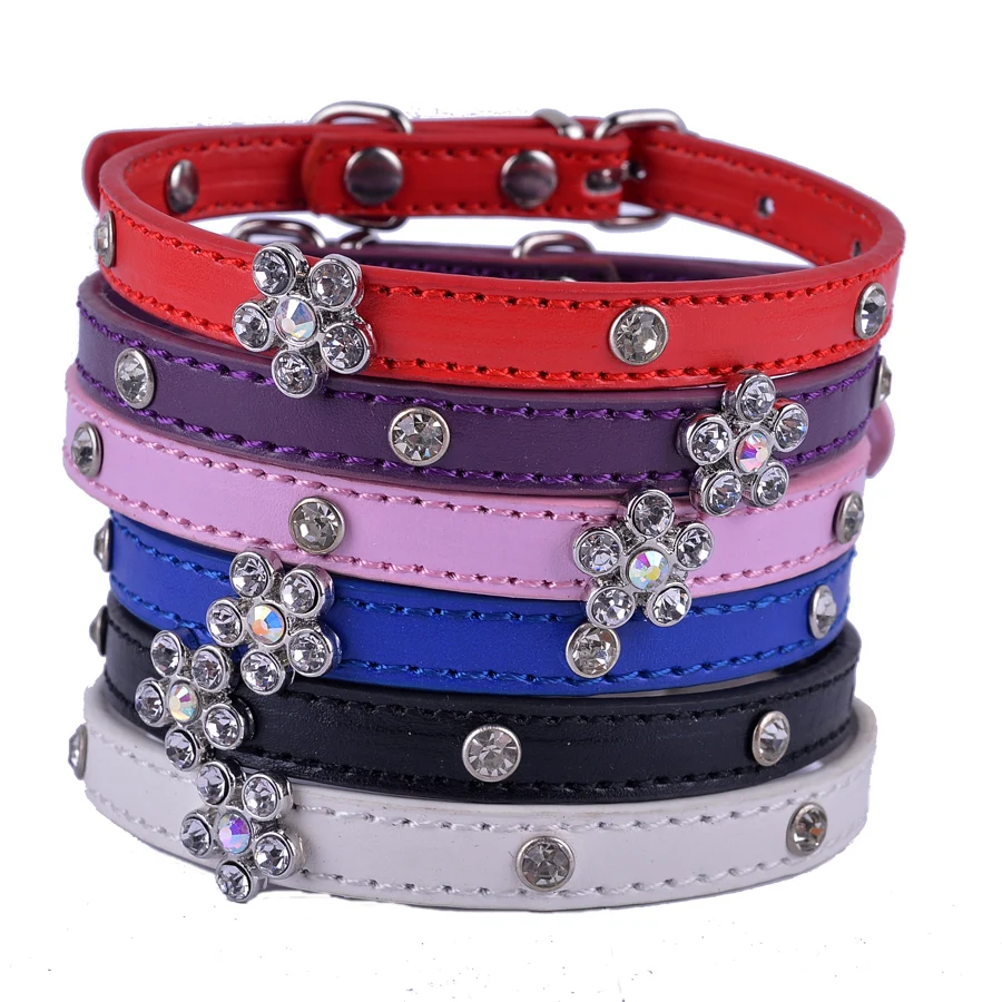 Fashion Pu Leather Cat Collar Rhinestone Flower Charm Crystal Studded Collars For Cats Small Pet Dog Cat Supplies Fashion Pu Leather Cat Collar Rhinestone Flower Charm Crystal Studded Collars For Cats Small Pet Dog Cat Supplies