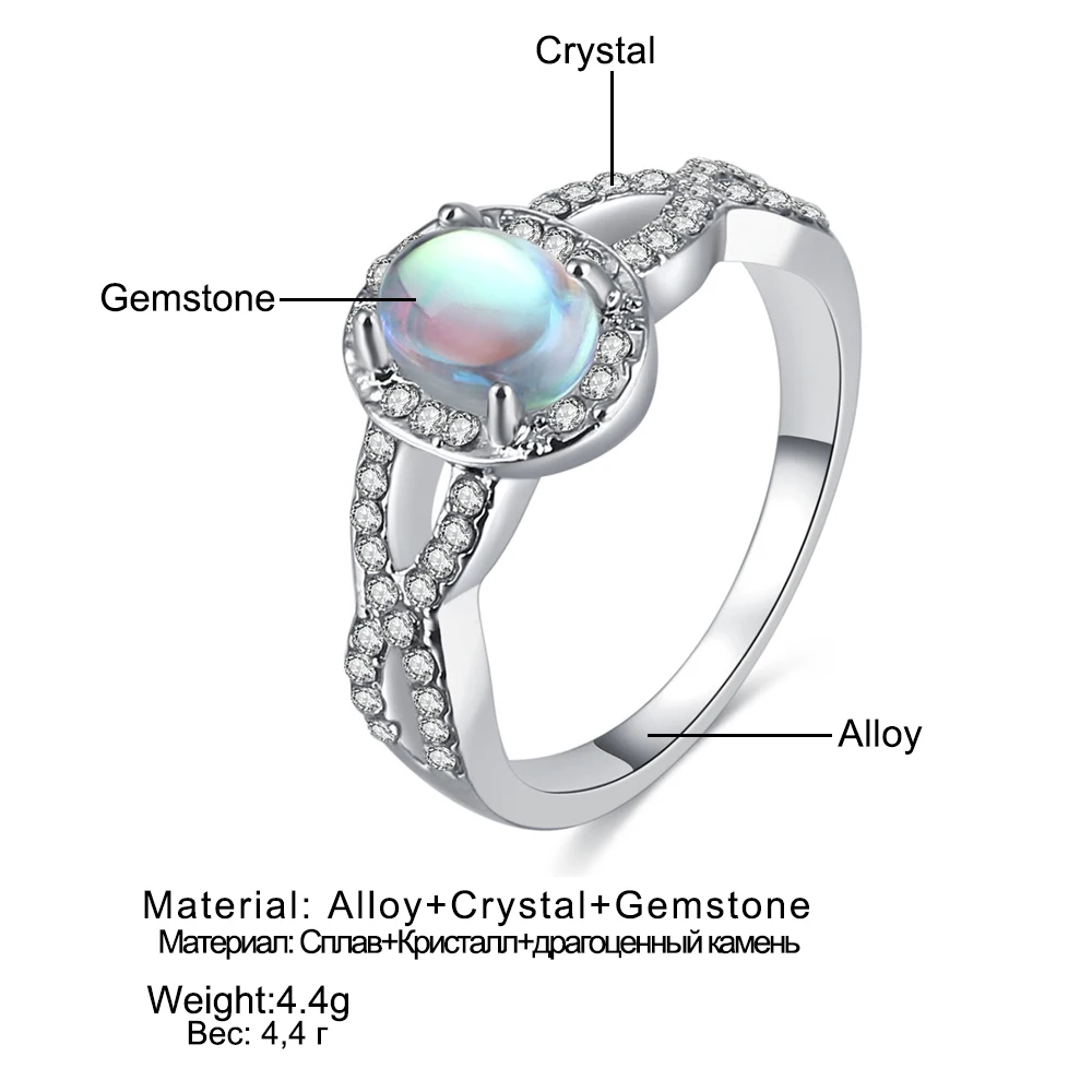 FAMSHIN Bohemian Vintage Silver Color Opal Stone Rings Women Fashion Ring Wedding Engagement Rings Jewelry Dropshipping 2018 New