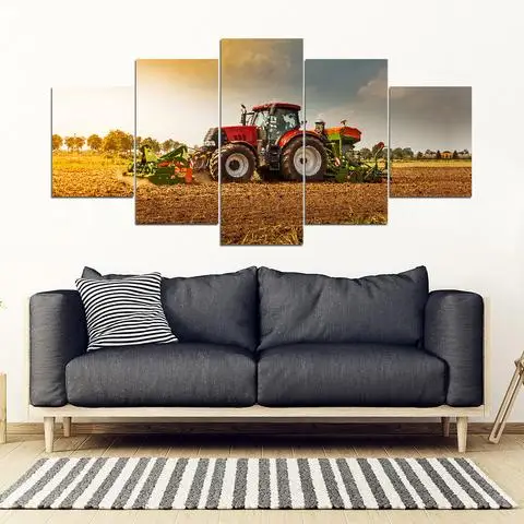 

5 piece canvas print painting Red Tractor Harvester On Farm Canvas picture decor print poster wall art home decor