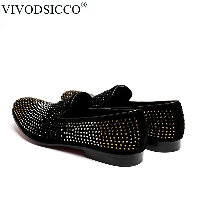 VIVODSICCO стиль человек Золотой Алмазный обувь из натуральной кожи модные Мужская обувь на плоской подошве для выпускного мужской горный хрусталь Лоферы комнатные туфли