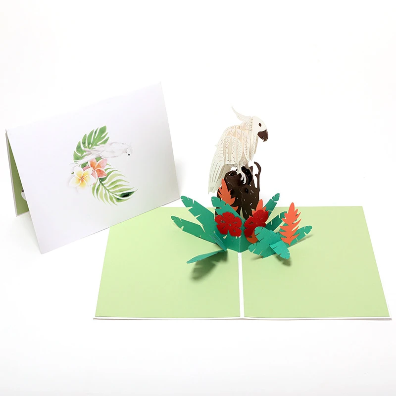  3D Handmade Stereoscopic White Lifelike Parrot Paper Invitation Greeting Cards + Envelope Kids Birt - 32910888814