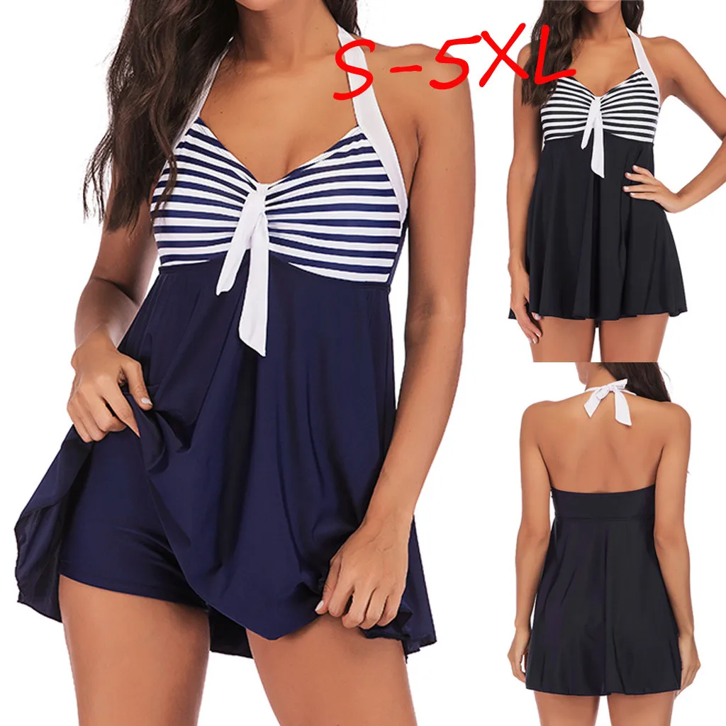

Women Plus Size Striped Tankini Swimjupmsuit Swimsuit Beachwear Padded Swimwear