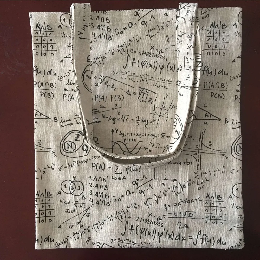YILE Cotton Linen Eco Shopping Tote Shoulder Book Bag Algebra Expression Black or Brown 526b YILE Cotton Linen Eco Shopping Tote Shoulder Book Bag Algebra Expression Black or Brown 526b