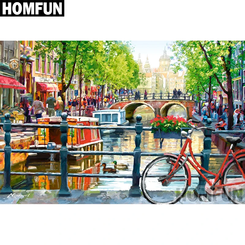 

HOMFUN Full Square/Round Drill 5D DIY Diamond Painting "Amsterdam" Embroidery Cross Stitch 5D Home Decor Gift A02136