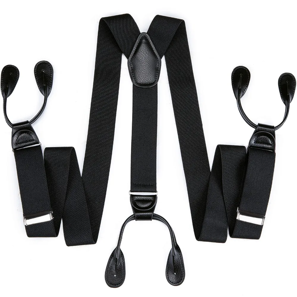 Черные однотонные мужские повседневные модные подтяжки высокого качества кожаные подтяжки Регулируемые 6 пуговиц ремень NK-0505