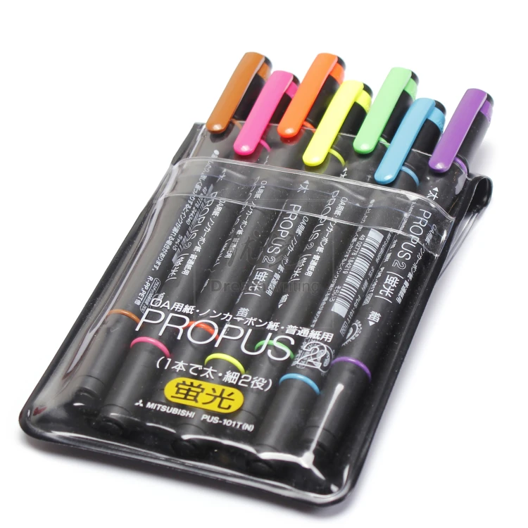 Uni PUS-101T Propus2 двойной текстовыделители флуоресцентная ручка краска на водной основе ручка линия Absorted 3/5/7/10 Цвета набор