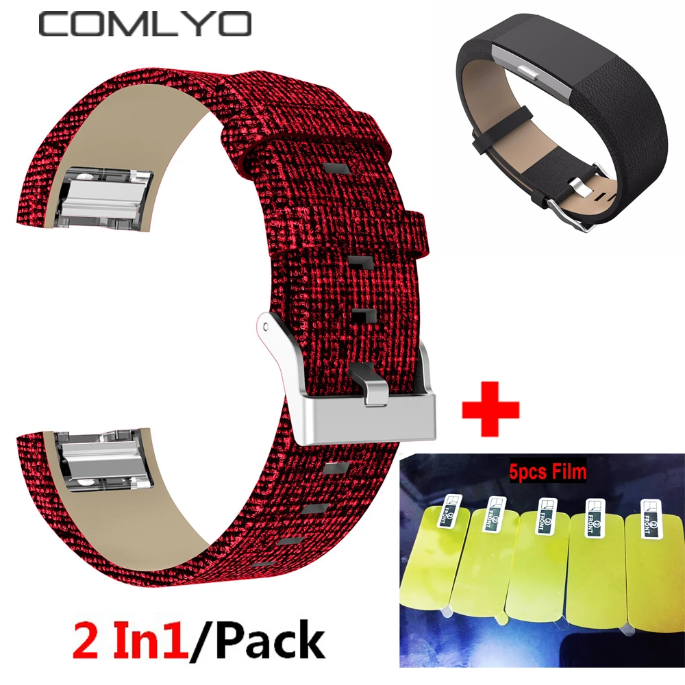 

2 In1 Genuine Leather Wrist Band For Fitbit Charge 2 Smart Watch Strap Watchband for Fitbit Charge 2 Screen Protective film Belt