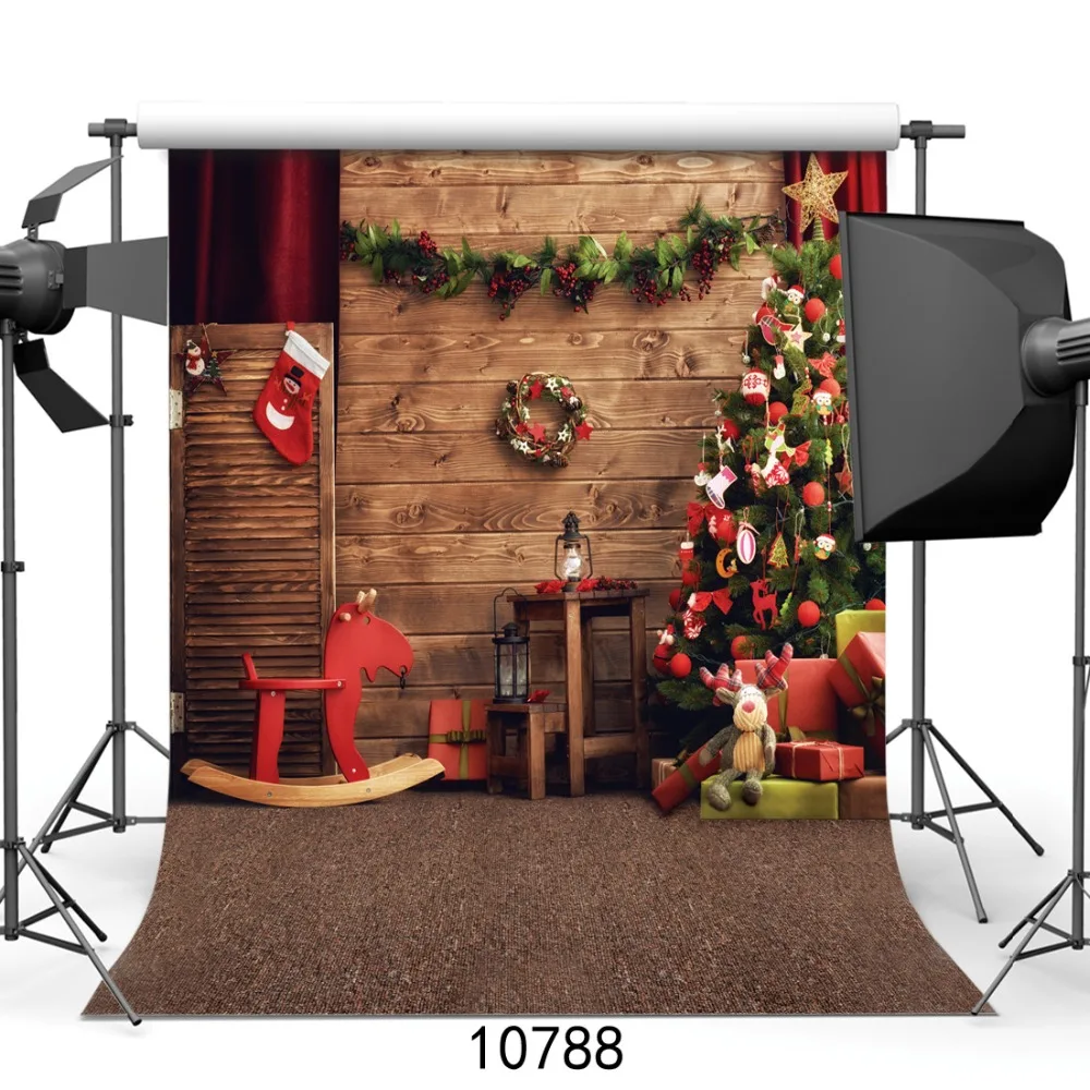 

Photography Backdrops Christmas Tree Star Wooden House Vinyl Cloth Photo Background for Studio Portrait Photocall for Photophone
