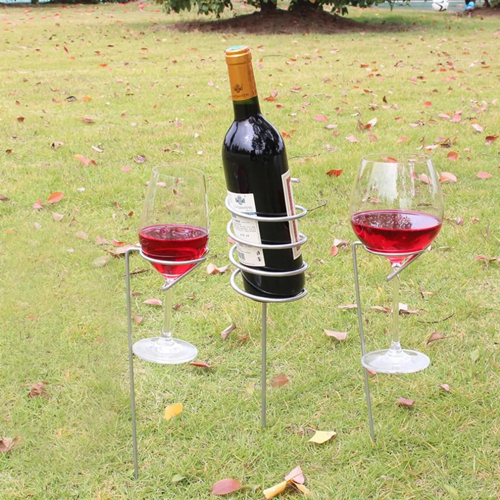 3Pcs/set Outdoor Wine Rack Glass Bottle Holder Stake Set for BBQ Garden Picnic Camping Wine Stakes Rack Drop Shipping New