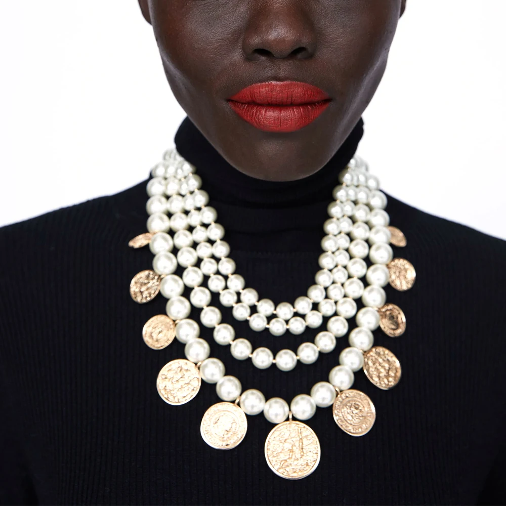 

Vodeshanliwen ZA New Bohemia Simulated pearl Collar necklace For Women Jewelry Fashion Vintage Chokers Necklaces Pendant