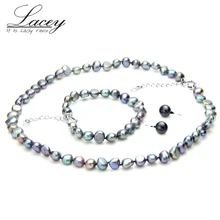 Черные Ювелирные наборы пресноводный барочный Жемчуг Ювелирные наборы для женщин, серьги из серебра 925 пробы, хорошие Свадебные украшения наборы подарки