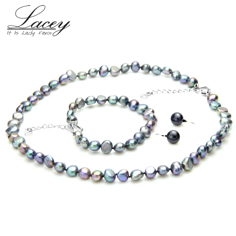 Black jewelry sets Freshwater Baroque Pearl Jewelry Sets Women 925 sterling silver Earrings Fine wedding Jewelry