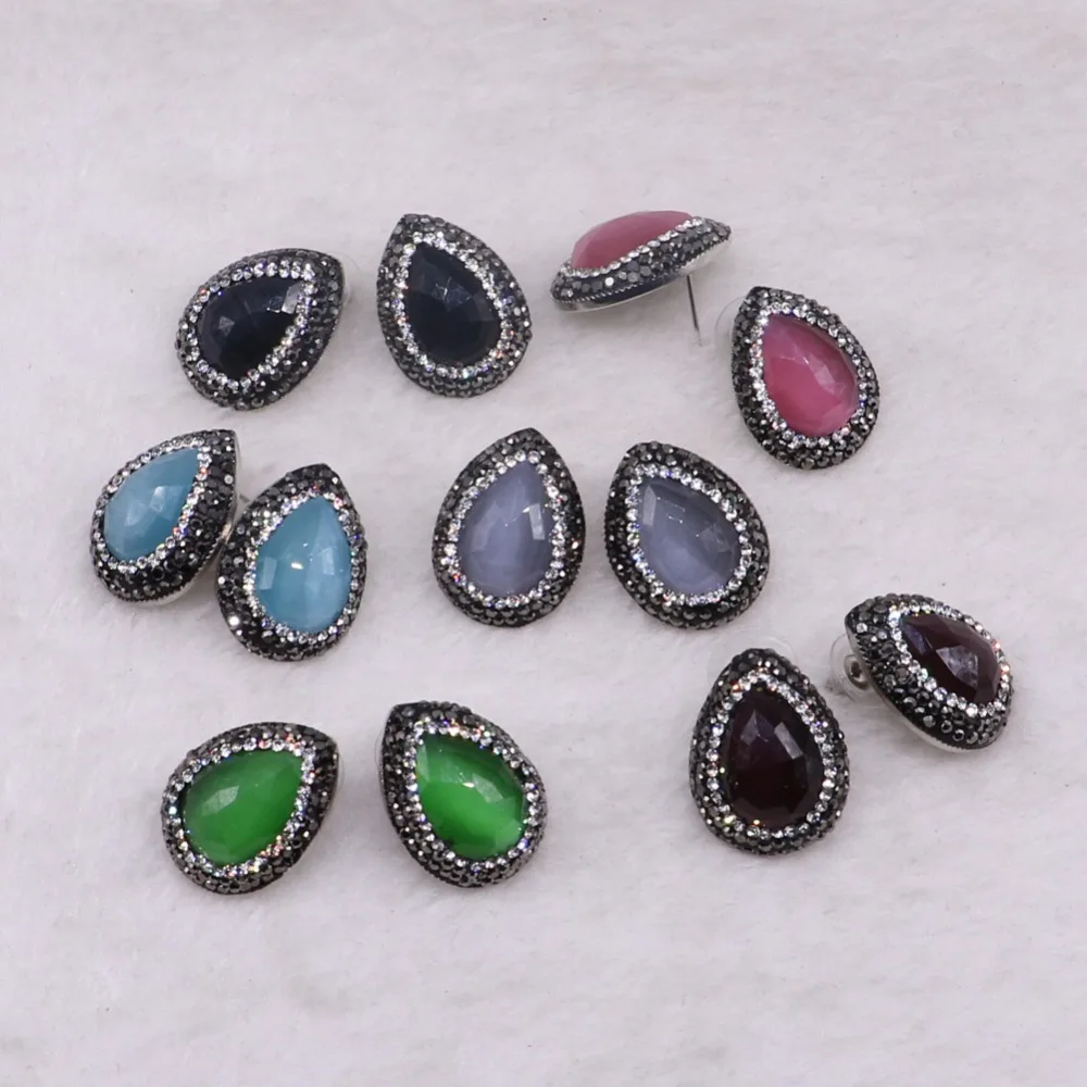 

Fashion natural stone earrings Faceted Water drop shape stone stud earrings simple style stone earrings gift to lady 3350
