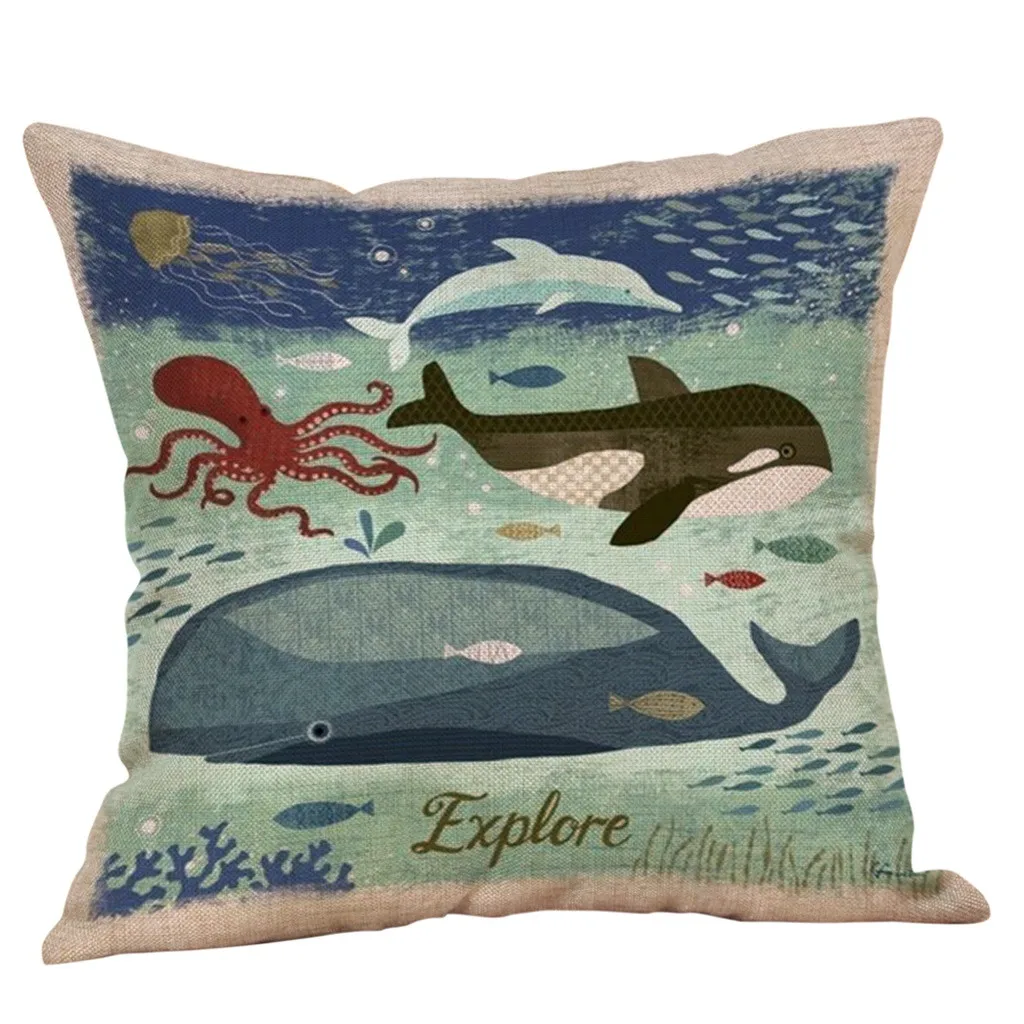

Gajjar New Marine Life Sea Turtle Seahorse Print 45*45cm Cushion Cover Linen Throw Pillow Car Home Decoration Decor Pillowcase