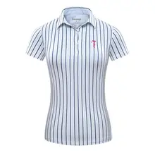 Женская Спортивная одежда для гольфа летняя футболка с коротким рукавом женская верхняя эластичная дышащая быстросохнущая полосатая футболки поло для гольфа